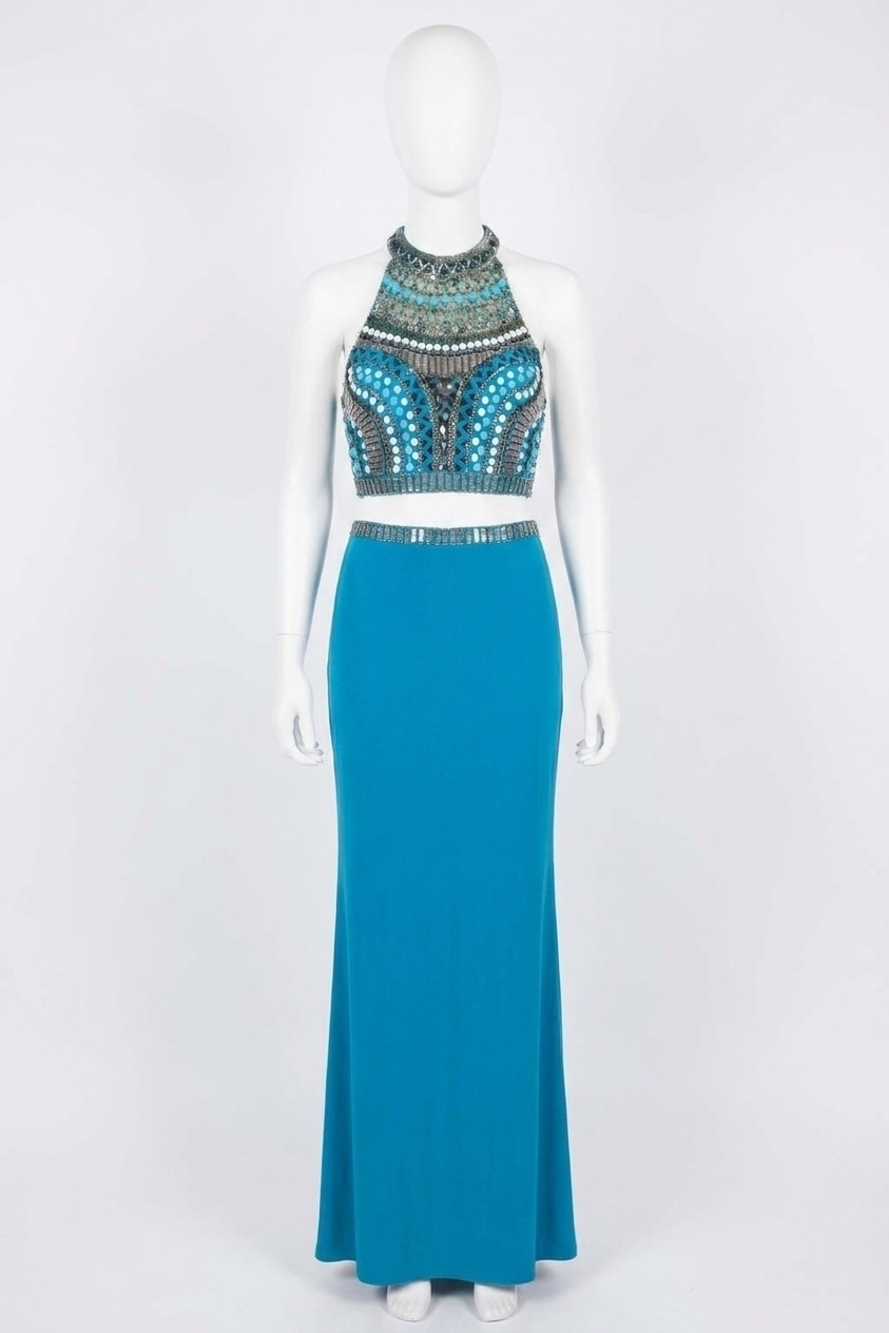 NEW RACHEL ALLAN two-piece jersey homecoming dress in teal